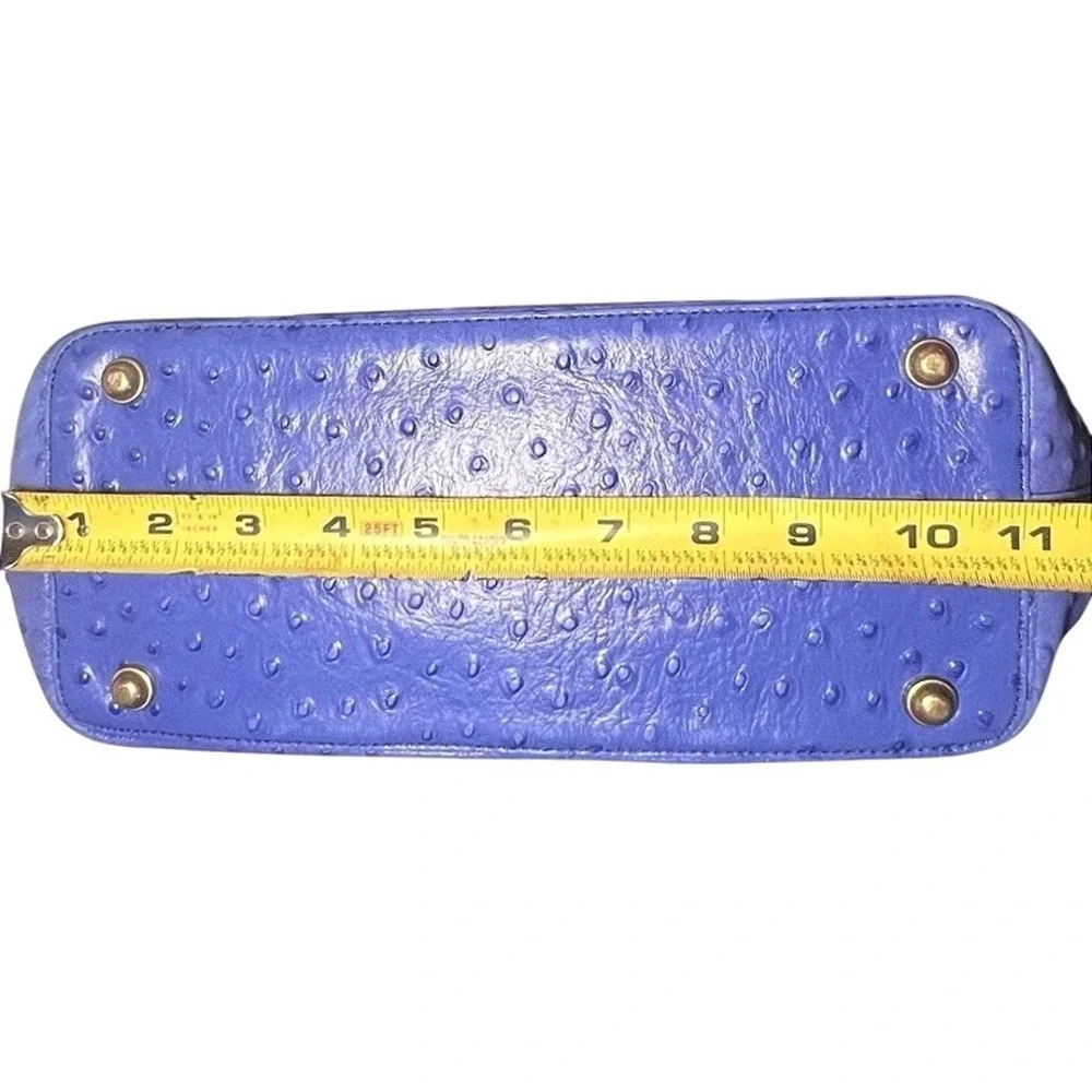 Brahmin Norah periwinkle ostrich-embossed leather satchel shoulder strap include